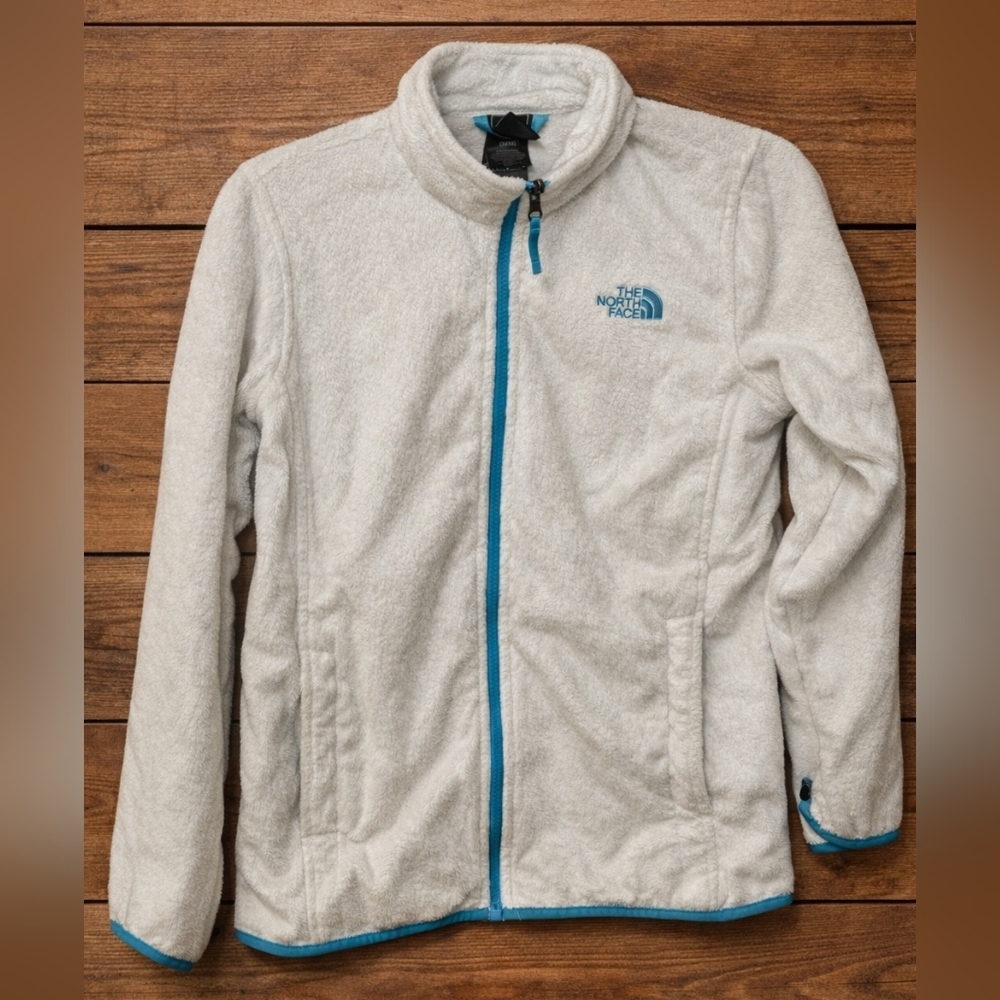 The North Face Fleece Jacket Youth L 14/16 (Fits Women’s XS/S) White Teal Zip